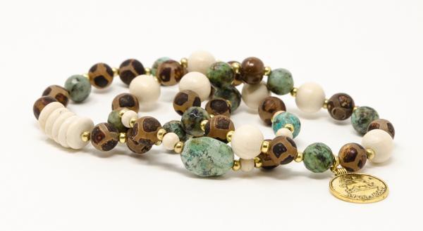 African Turquoise Tibetan Agate Coin Bracelets