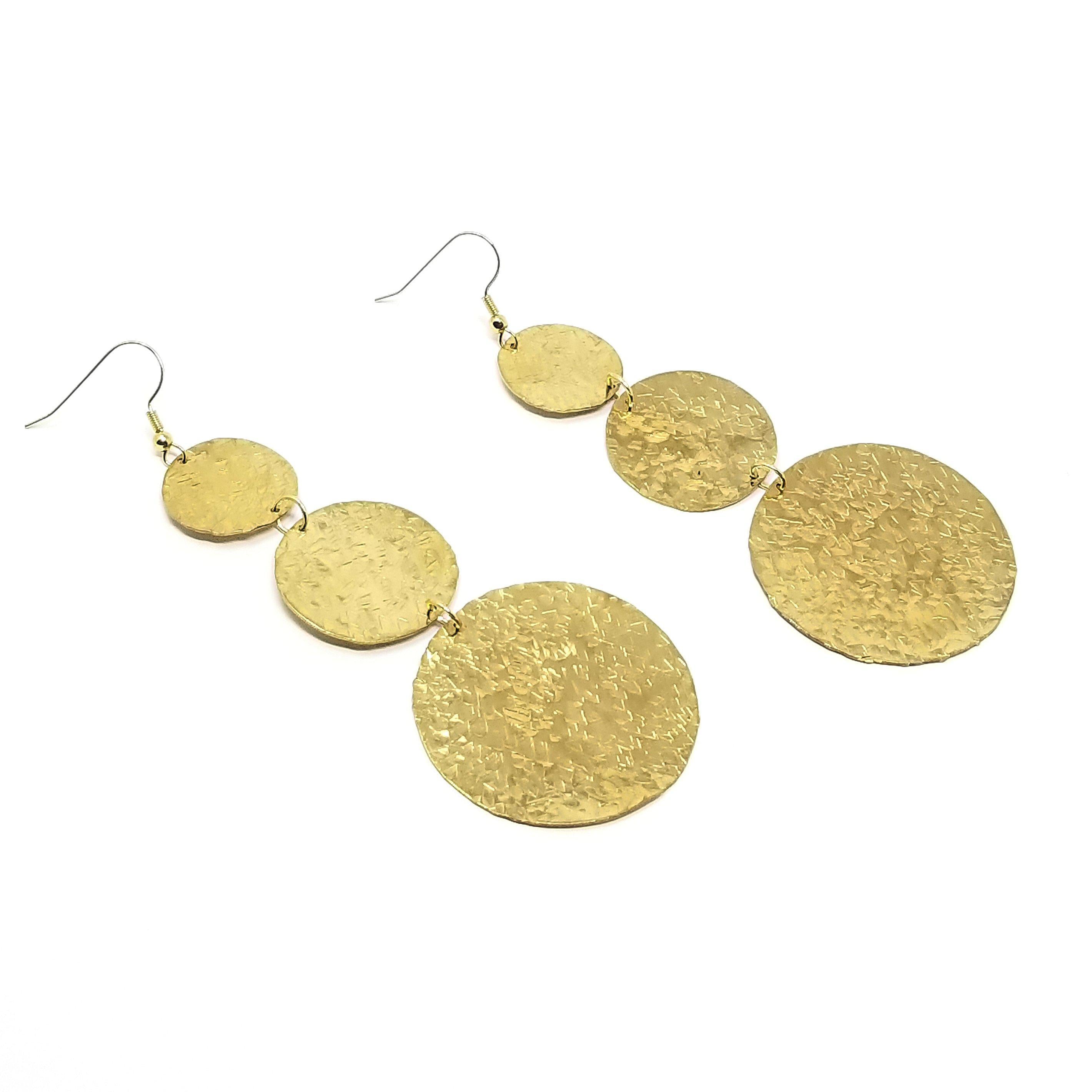 Ascending Moons - Recycled Brass Textured Earrings