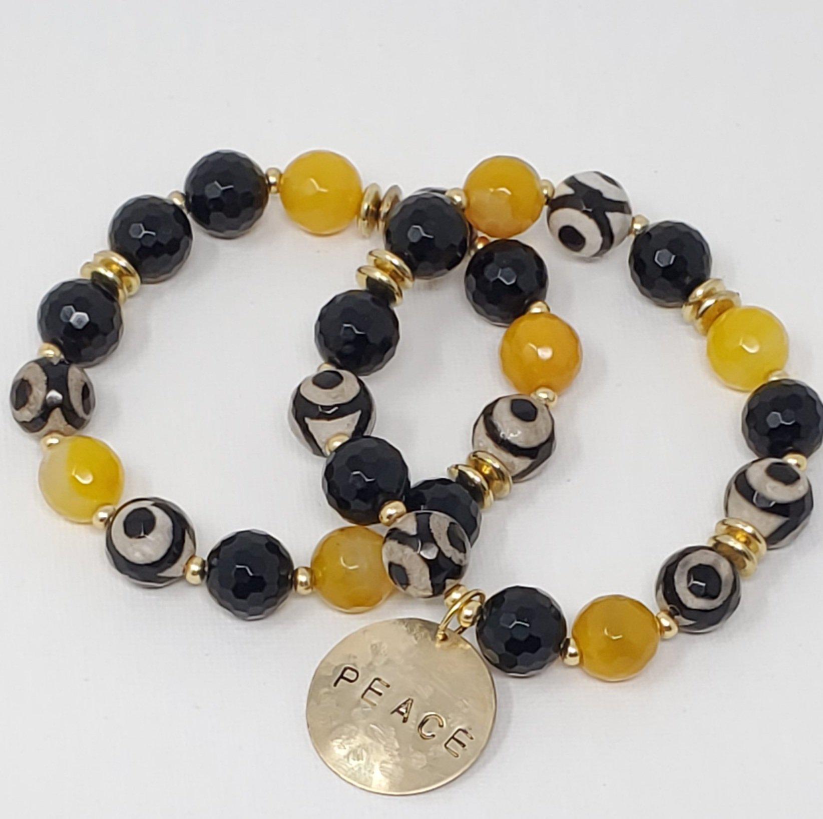Black White & Yellow Gemstone Affirmation Bracelet