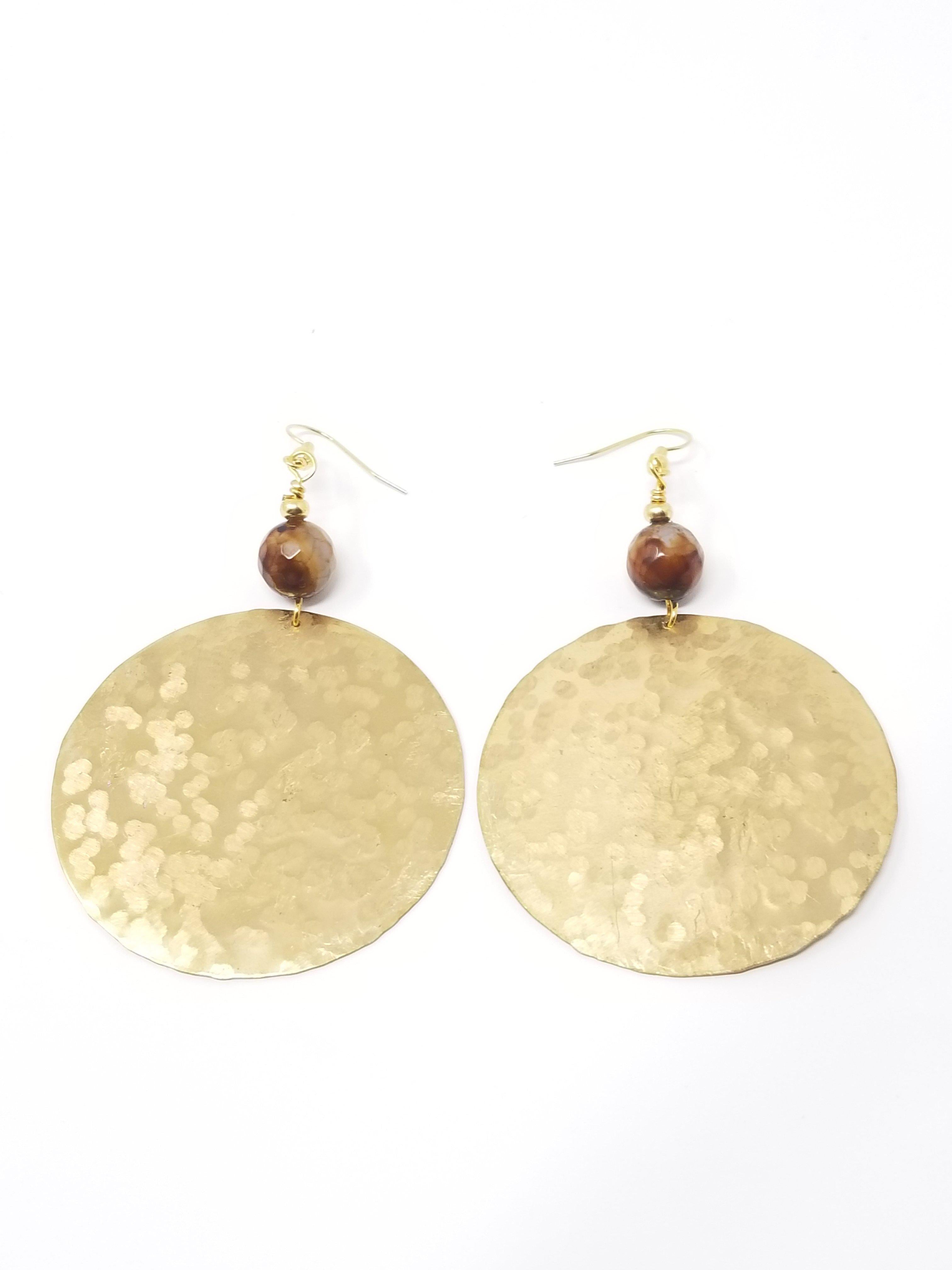 Brown Agate Brass Geometric Earrings