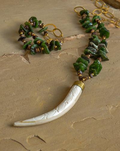 Diopside Gold Horn Necklace