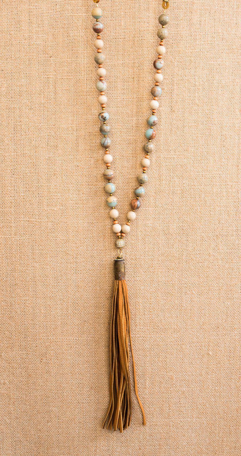 Ethiopian Opal Riverstone Camel Tassel Necklace