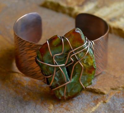 Green Agate Wire Wrapped Copper Cuff