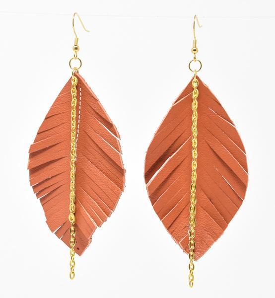 Leather Leaf Earrings - Large