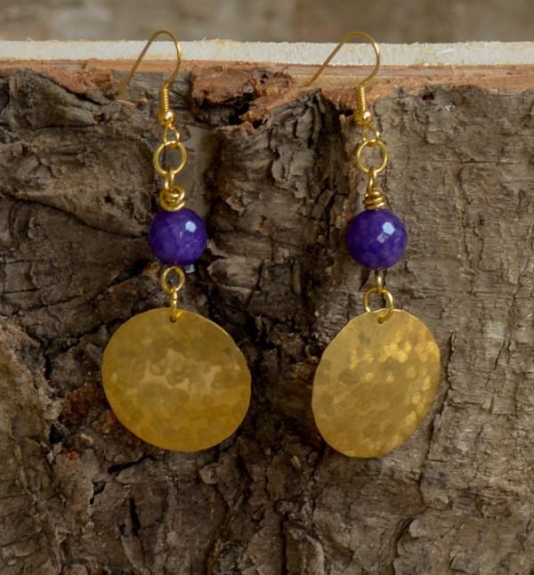 Little Moon - Recycled Brass Earrings - Purple Agate