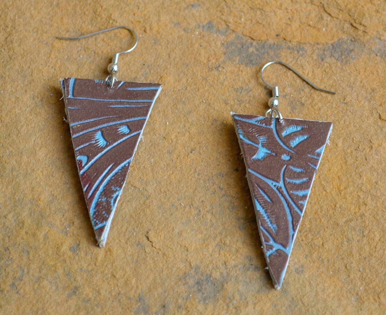 Turquoise Brown Leather Earrings 2