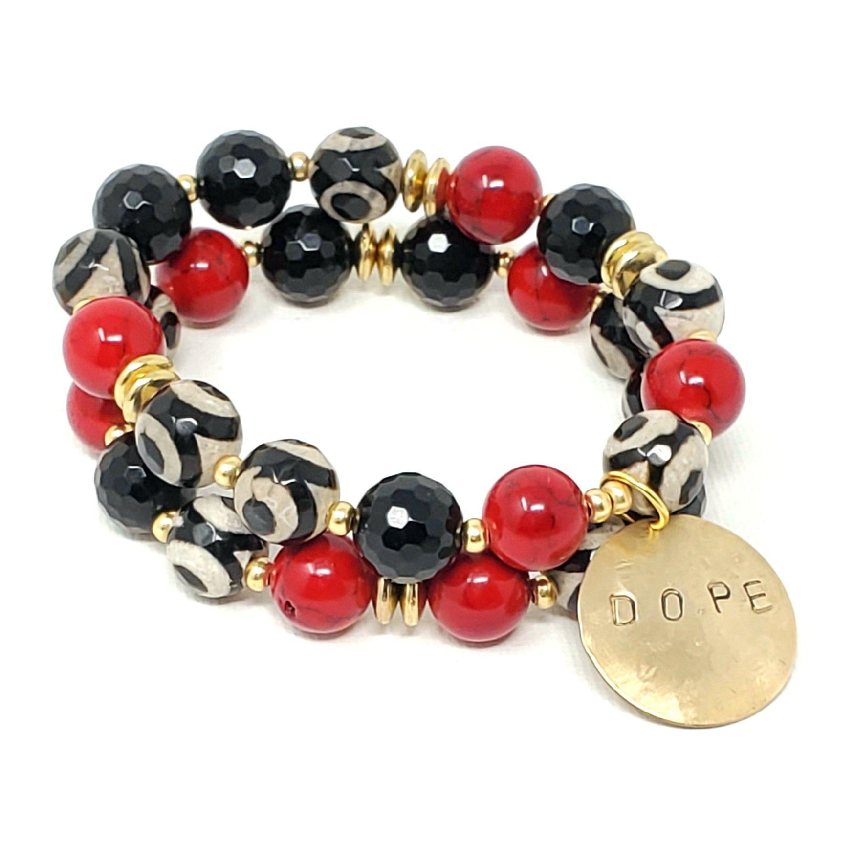 Black White & Red Gemstone Affirmation Bracelet
