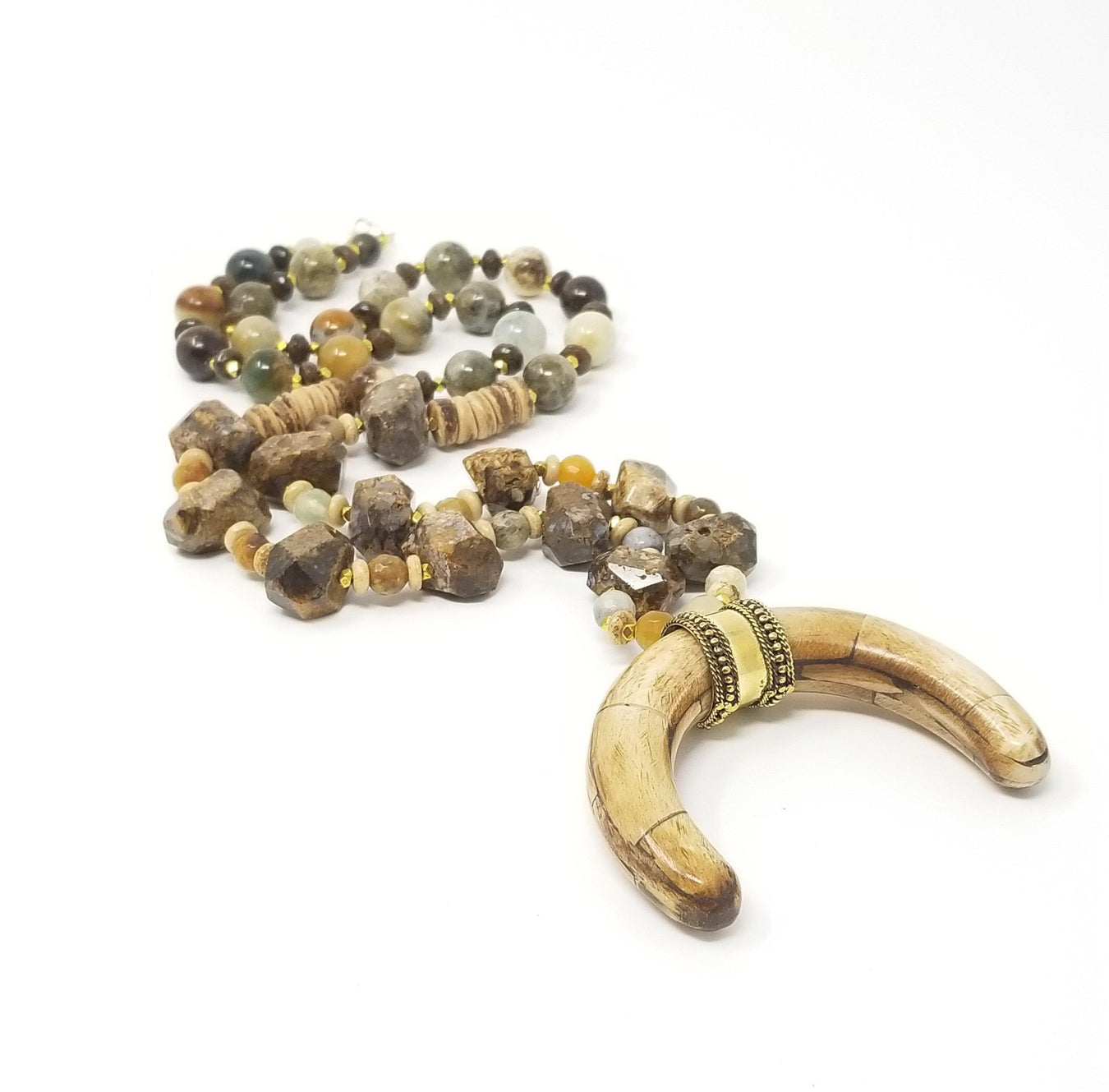 Bronzite jasper gemstone horn necklace.