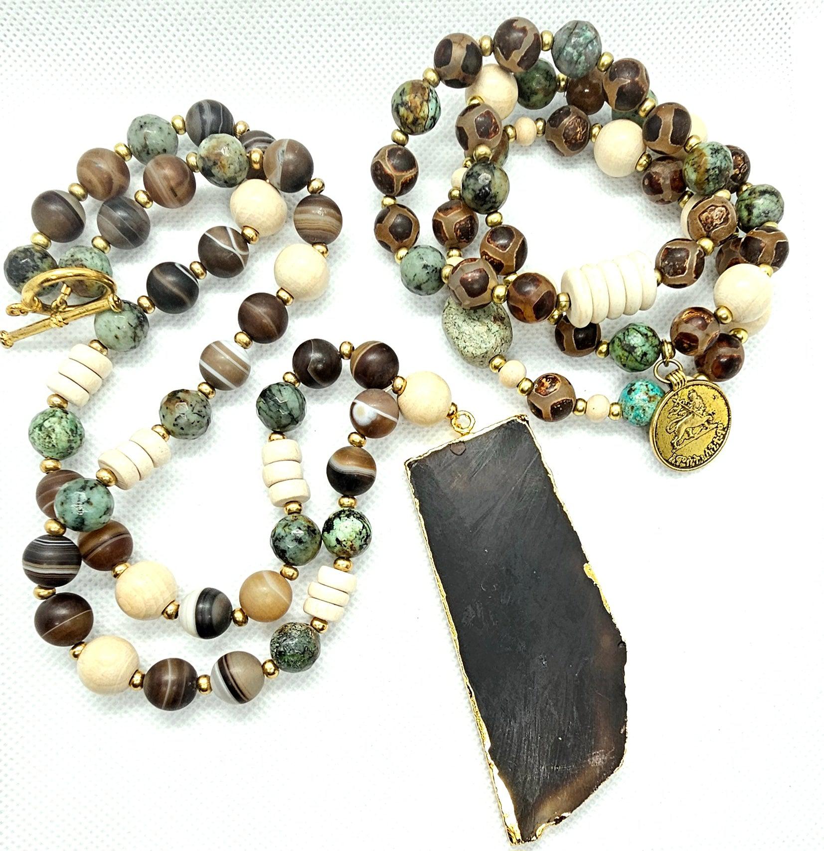 African Turquoise & Agate Jewelry Set