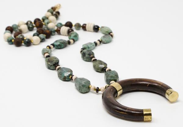African Turquoise Tibetan Agate Horn Necklace