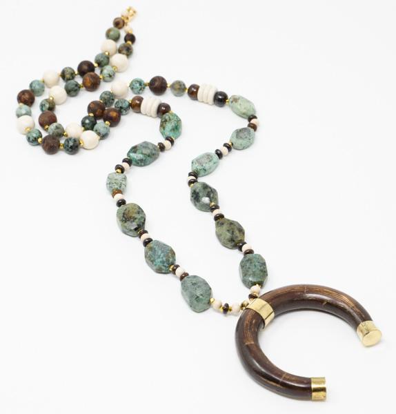 African Turquoise Tibetan Agate Horn Necklace