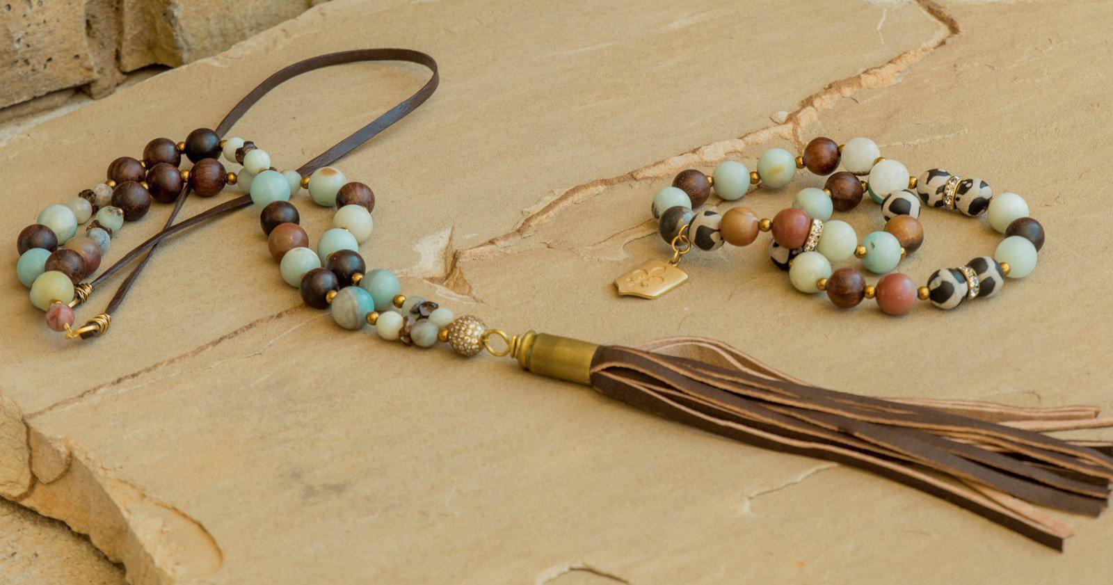 Amazonite Tibetan Agate Bracelet Set