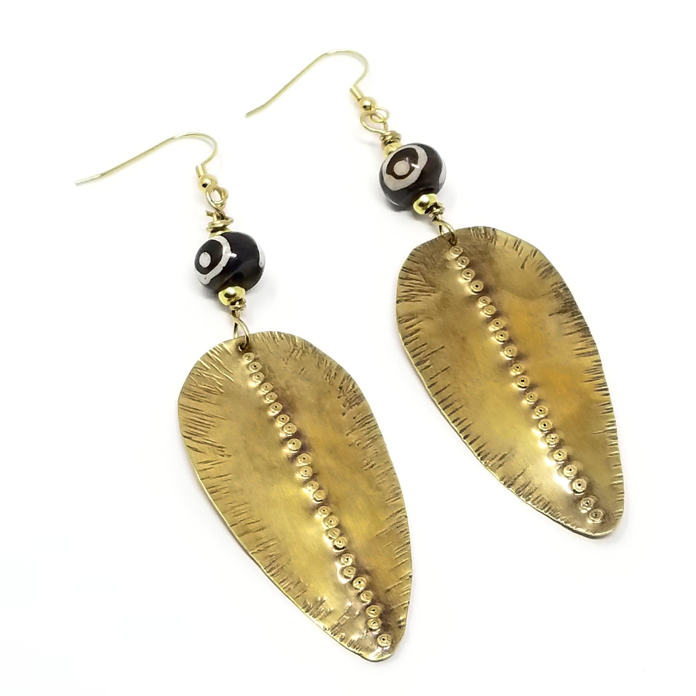 Aphrodite - Recycled Brass Textured Spear Bone Earrings