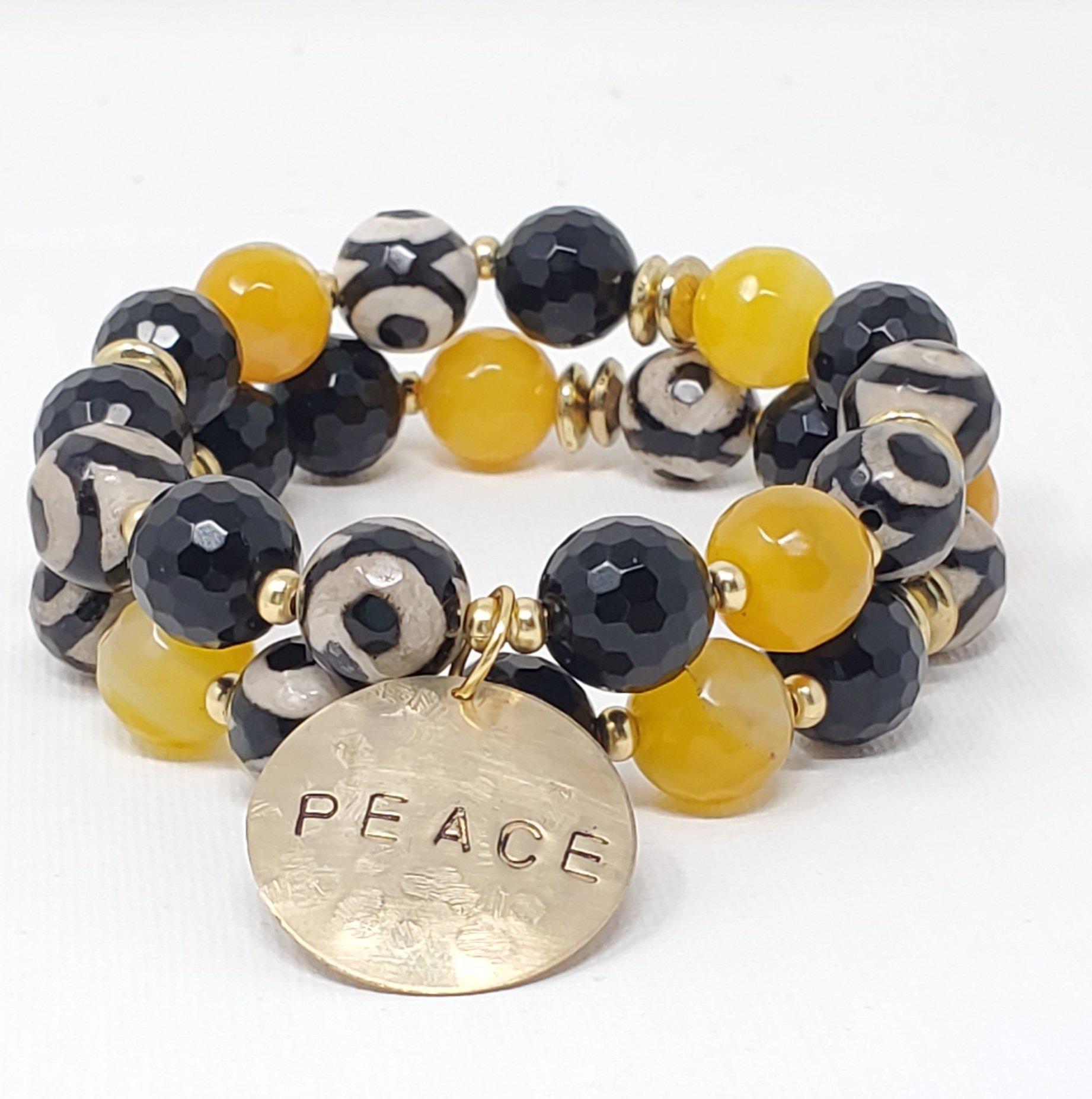 Black White & Yellow Gemstone Affirmation Bracelet