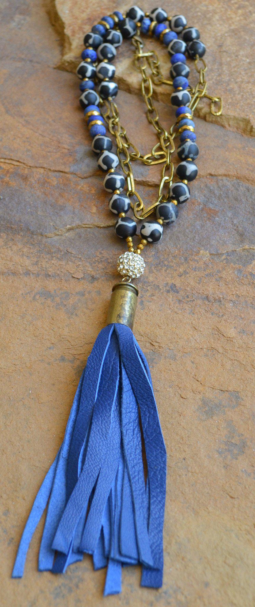 Blue Bullet Tassel Necklace