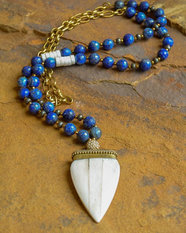 Blue Lapis Horn Arrowhead Necklace