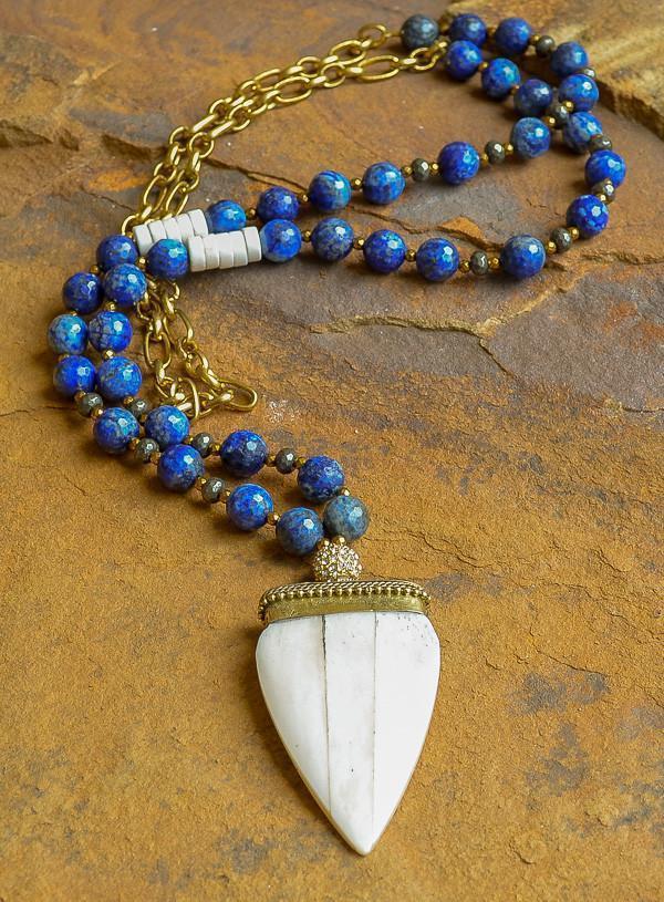 Blue Lapis Horn Arrowhead Necklace