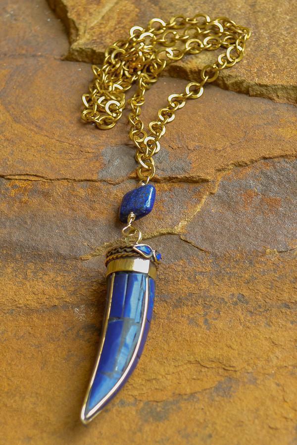 Blue Lapis Horn Pendant Necklace