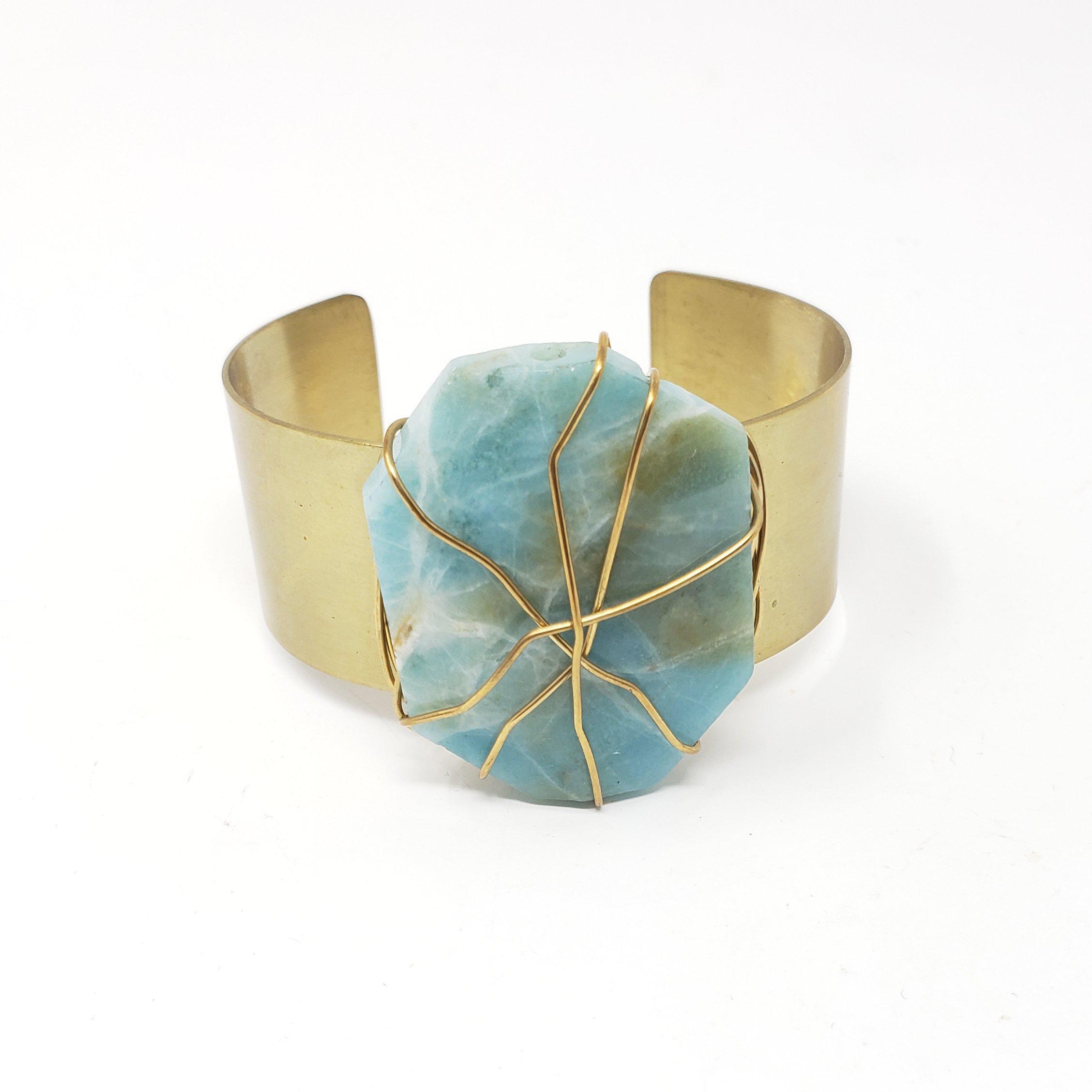 Bone Amazonite Necklace and Recycled Brass Cuff