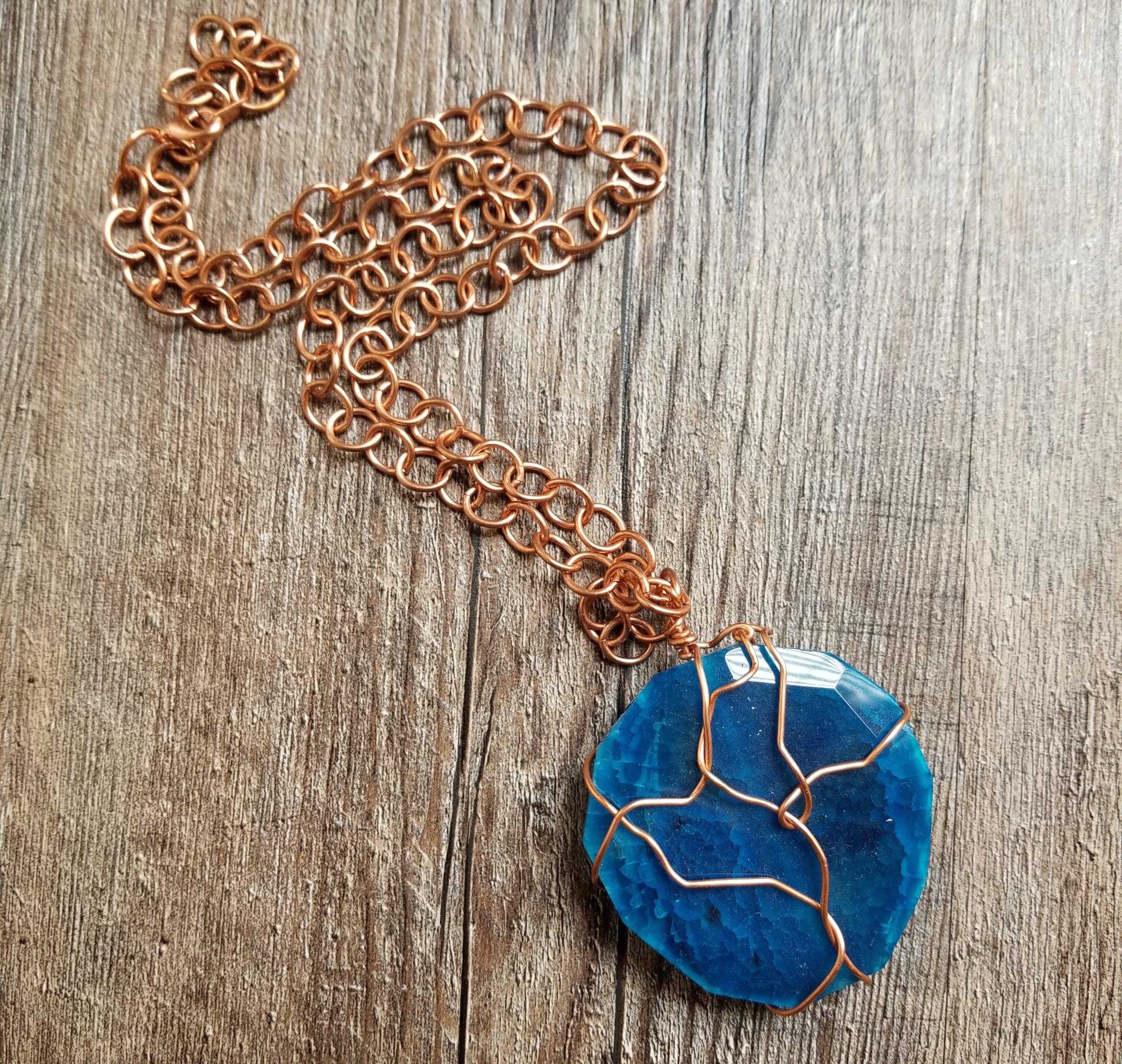 Caribbean Blue Agate Copper Necklace