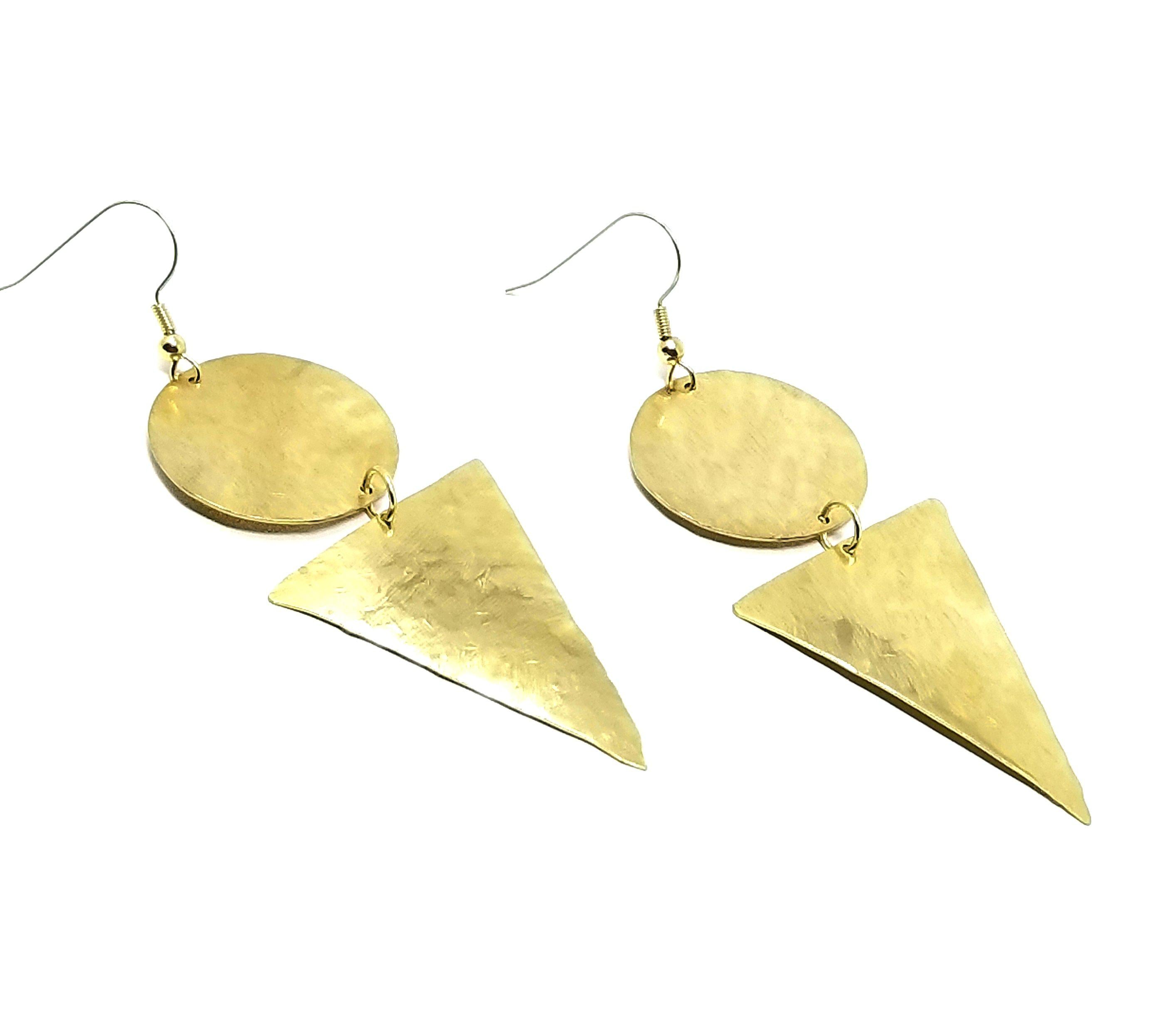 Circle Triangle - Recycled Metal Geometric Textured Earrings