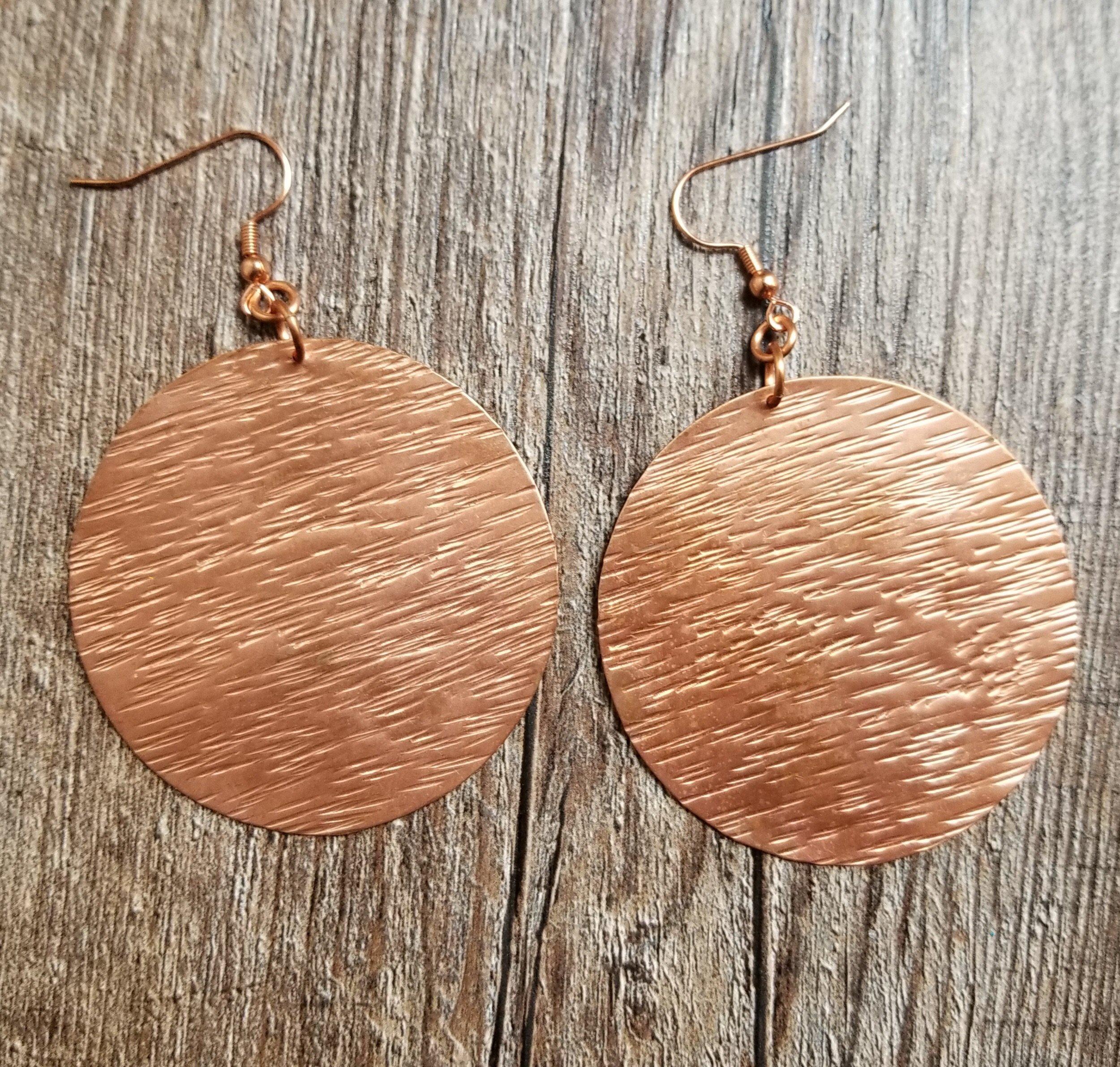 Copper Woodgrain Large Circle Earrings