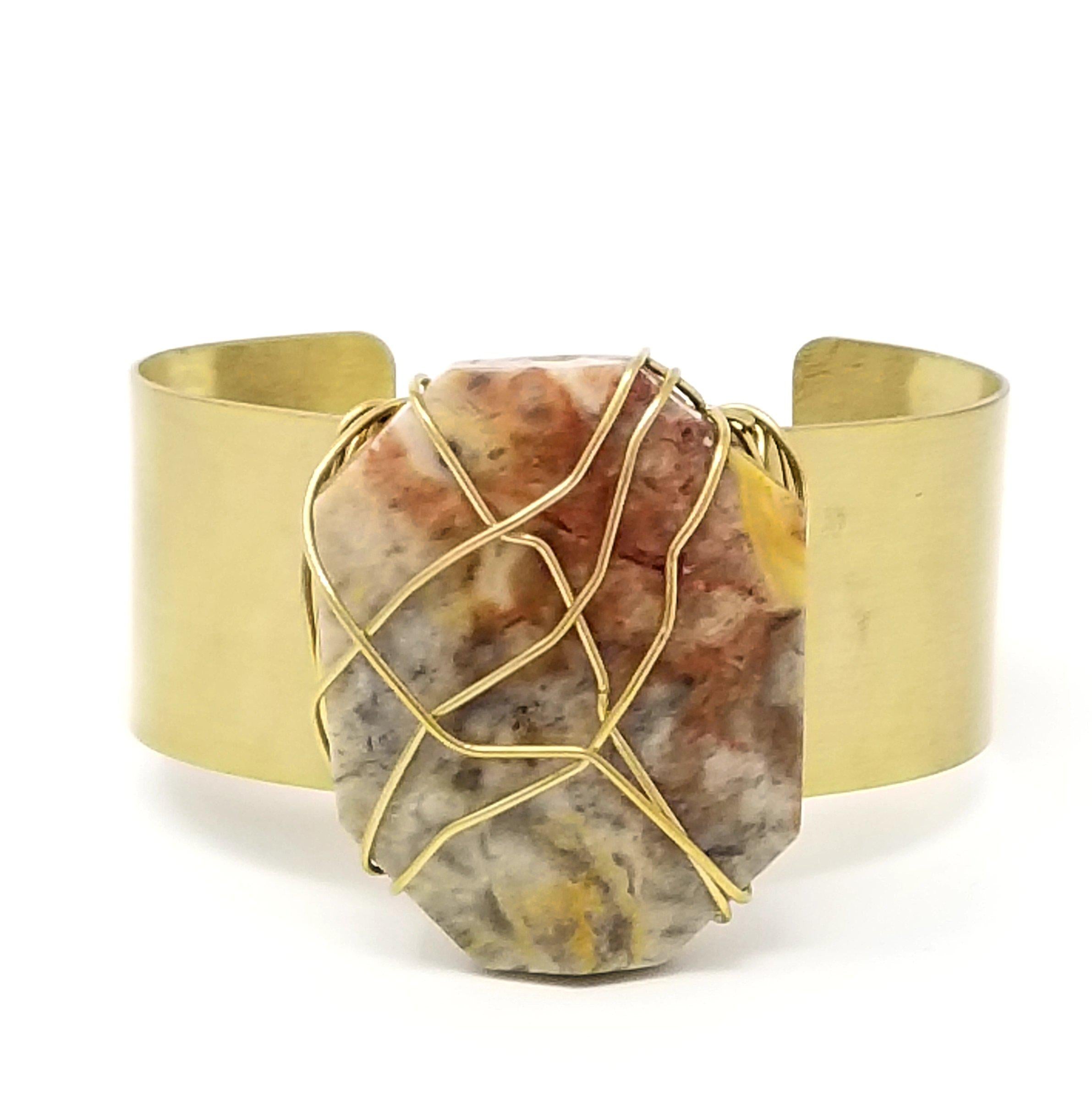 Crazy Lace Agate Recycled Brass Cuff