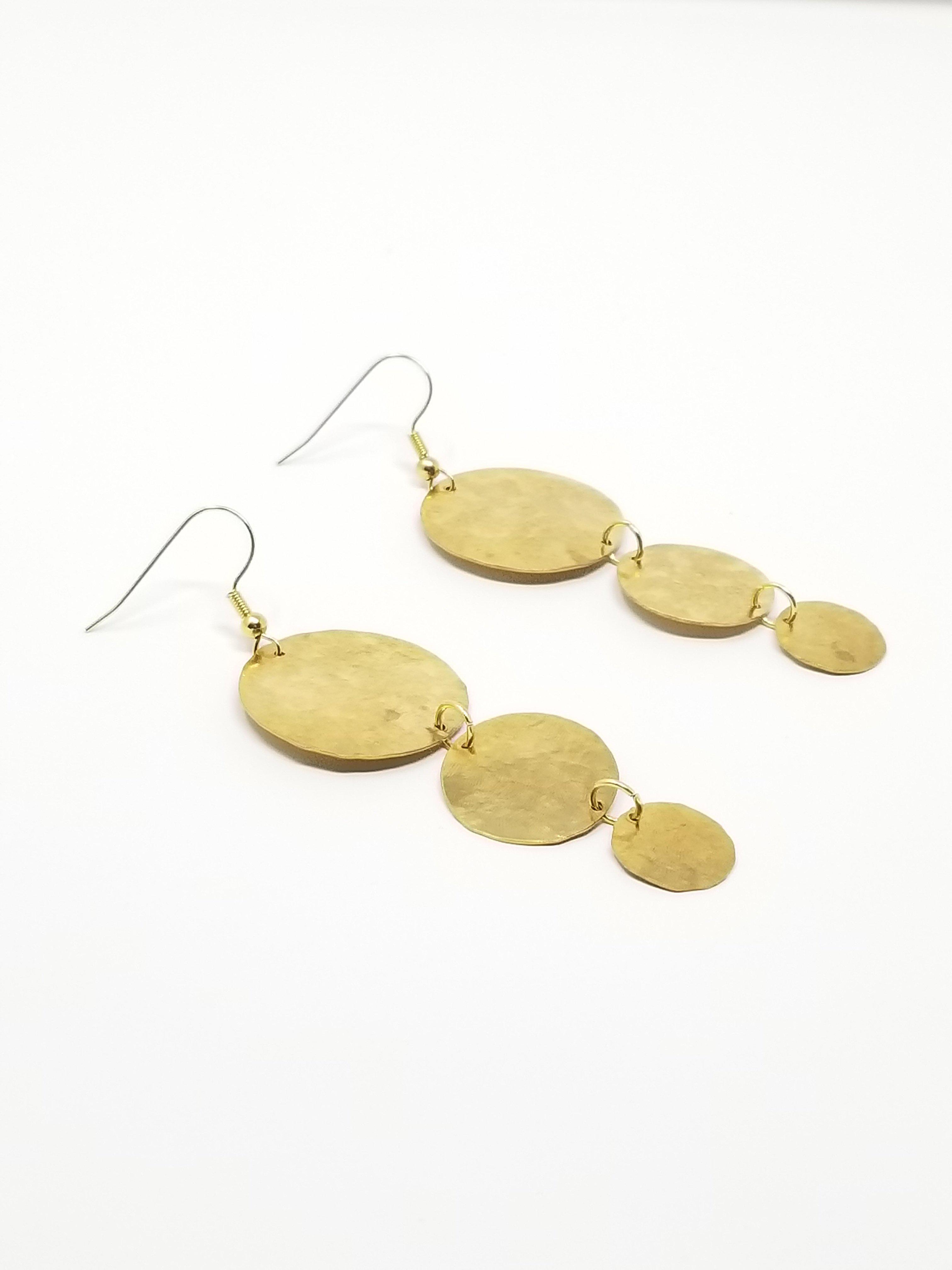 Descending Moons - Recycled Brass Textured Earrings