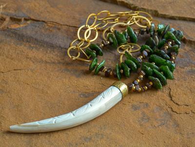 Diopside Gold Horn Necklace