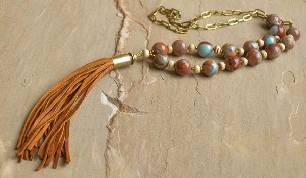 Ethiopian Opal Bullet Shell Tassel Necklace