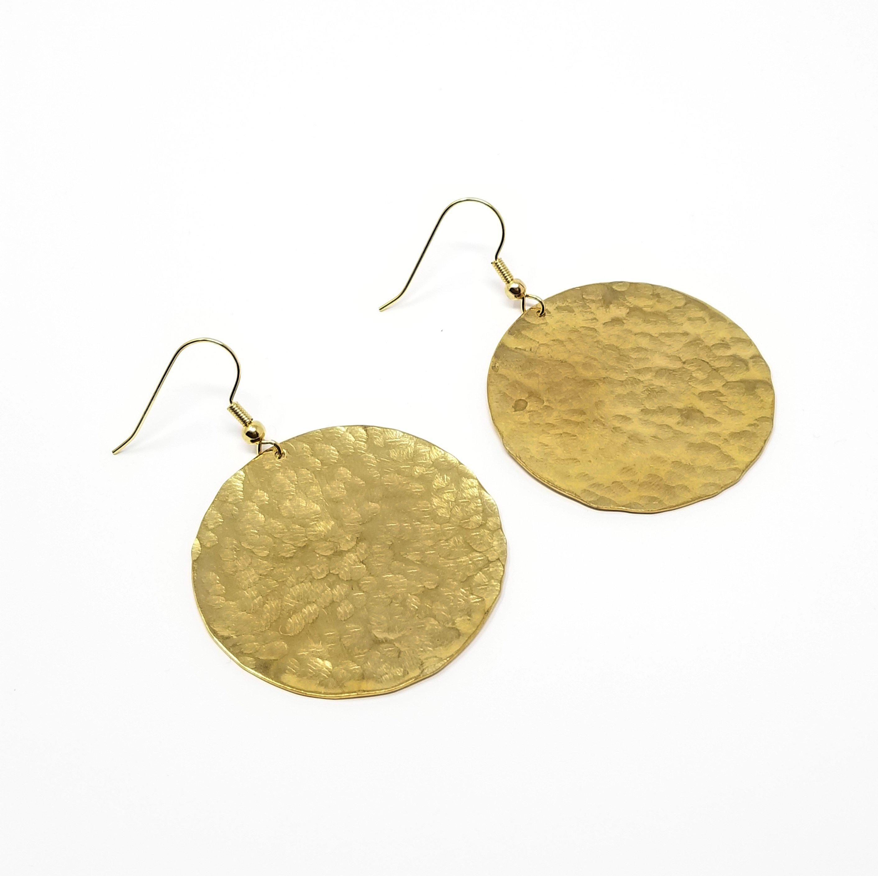 Full Moon 2 - Recycled Brass Textured Earrings