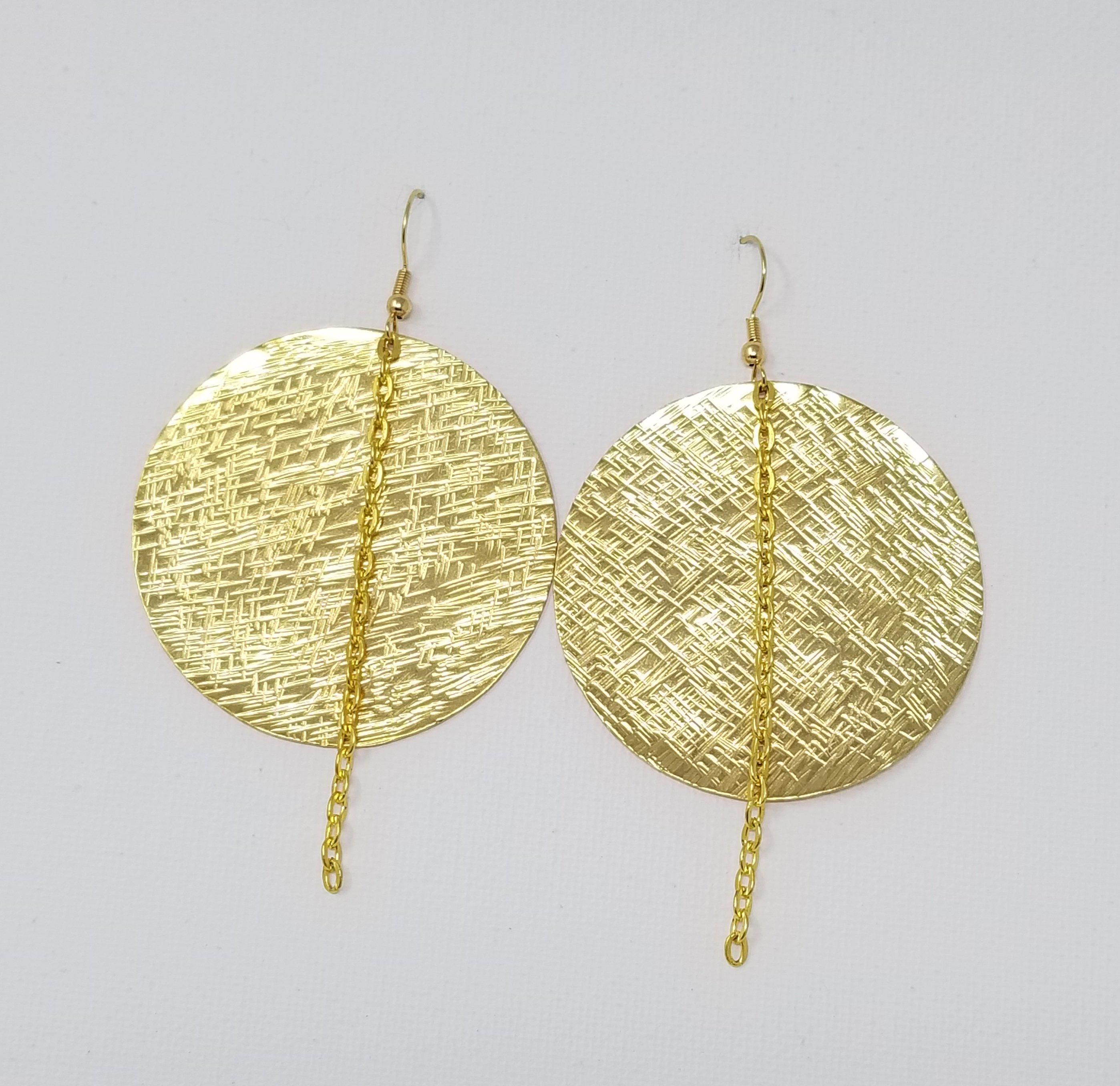 Full Moon 3 - Recycled Brass Textured Earrings