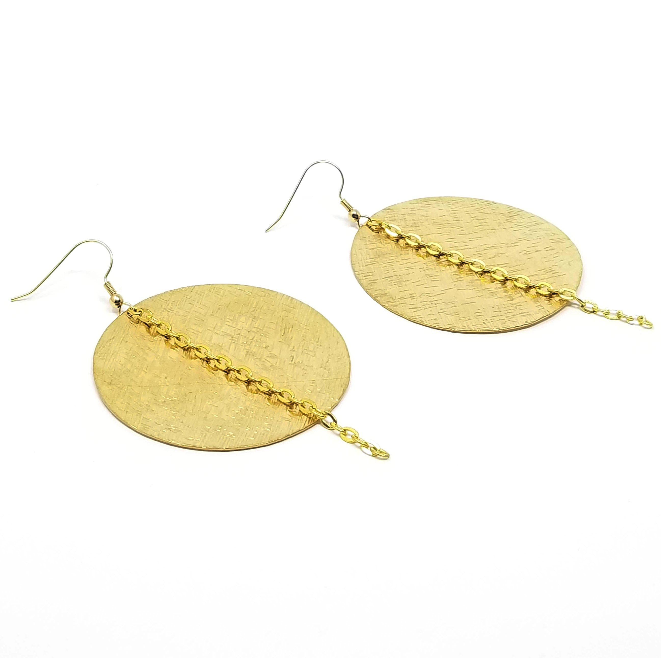 Full Moon 3 - Recycled Brass Textured Earrings