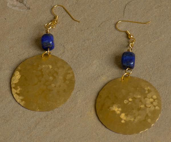 Full Moon - Recycled Brass Earrings - Lapis Lazuli