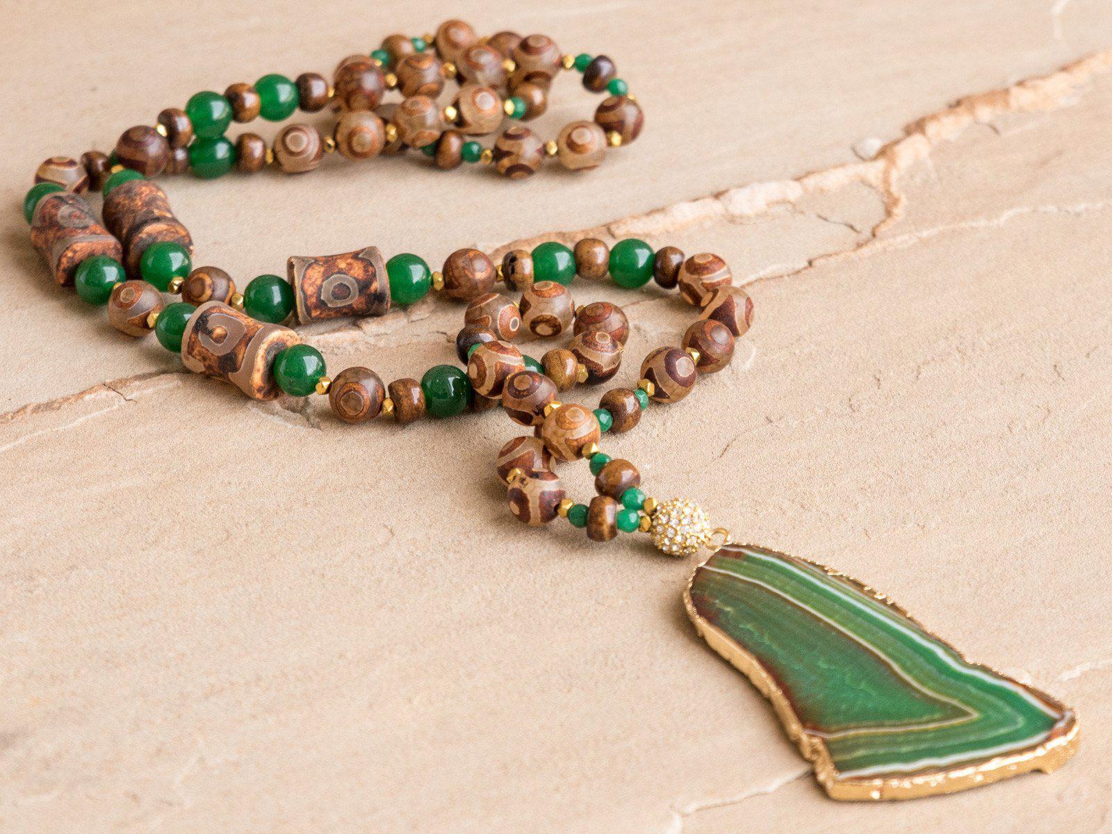 Green Tibetan Agate Necklace-Large
