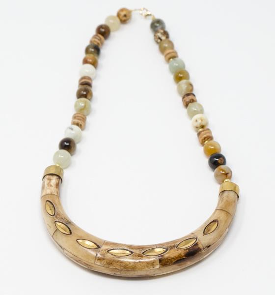 Jasper Coconut Shell Horn Necklace