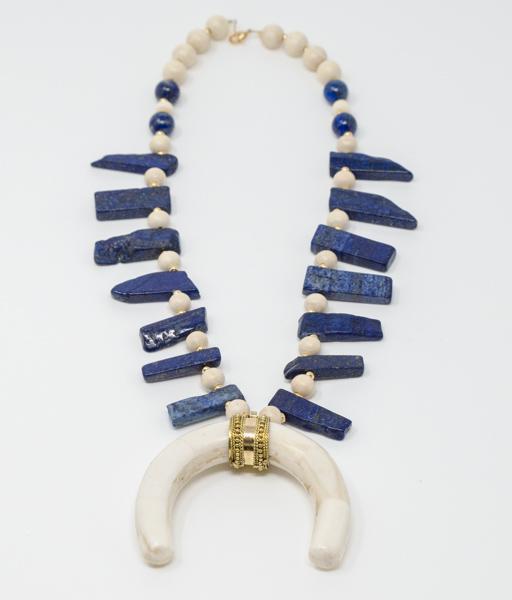 Lapis Lazuli Bone Horn Necklace