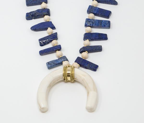 Lapis Lazuli Bone Horn Necklace