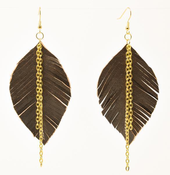 Leather Leaf Earrings - Large