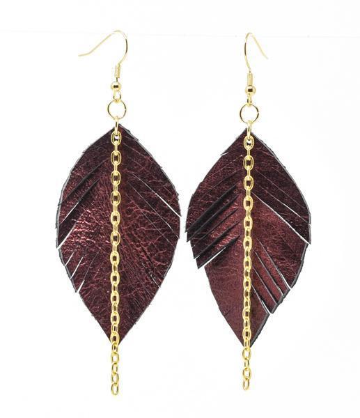 Leather Leaf Earrings - Small