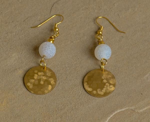 Little Moon - Recycled Brass Earrings - Cracked Agate