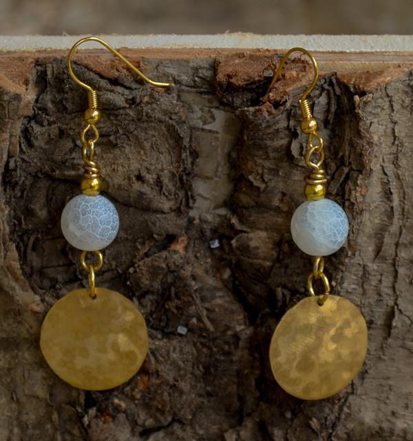 Little Moon - Recycled Brass Earrings - Cracked Agate