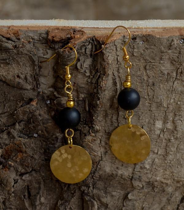 Little Moon - Recycled Brass Earrings - Matte Black Onyx