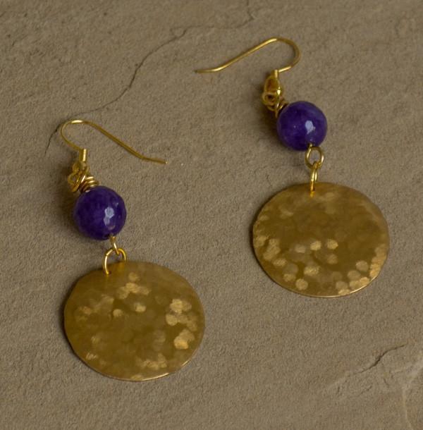 Little Moon - Recycled Brass Earrings - Purple Agate