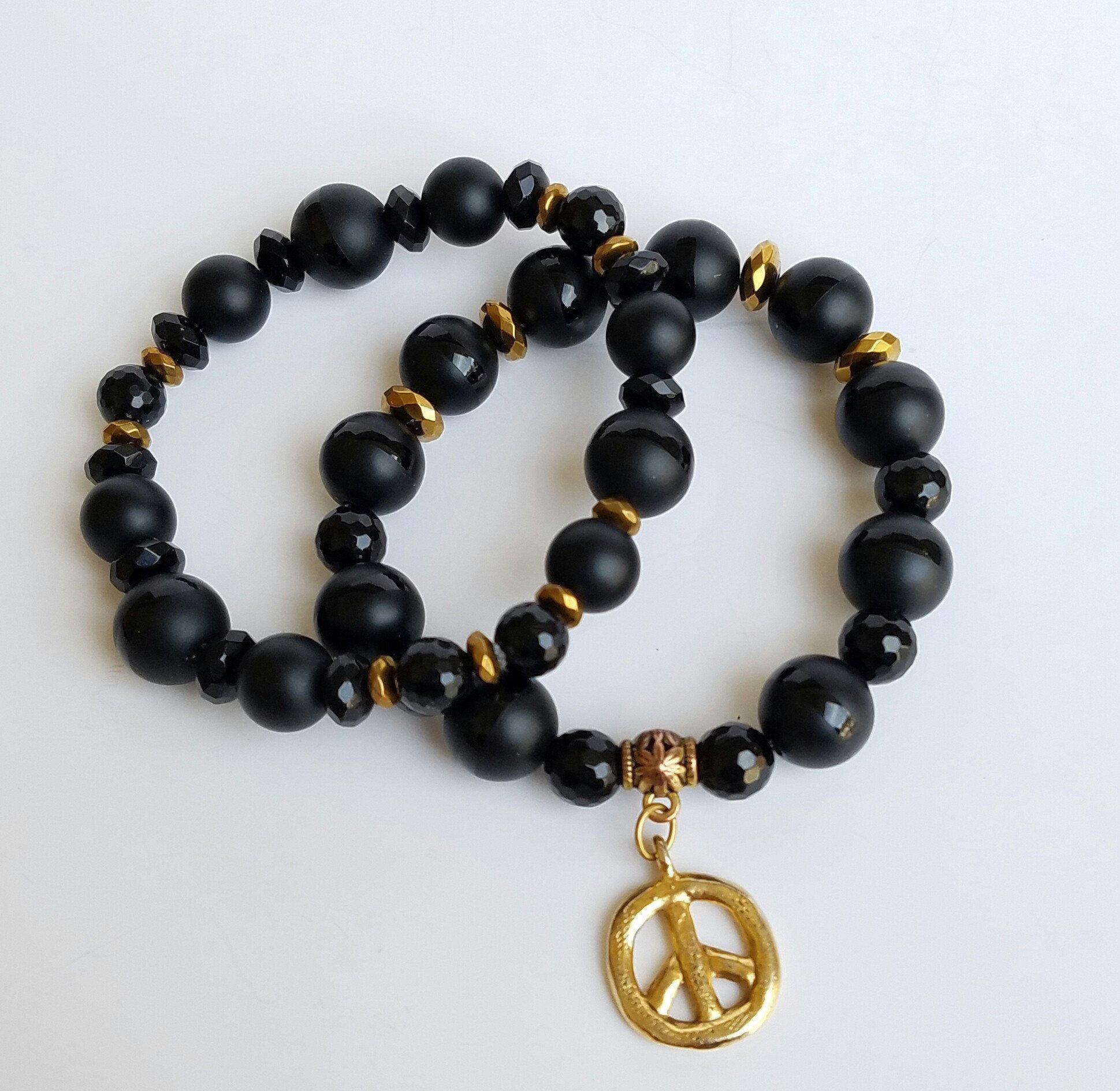 Matte Black Onyx Peace Bracelet Set
