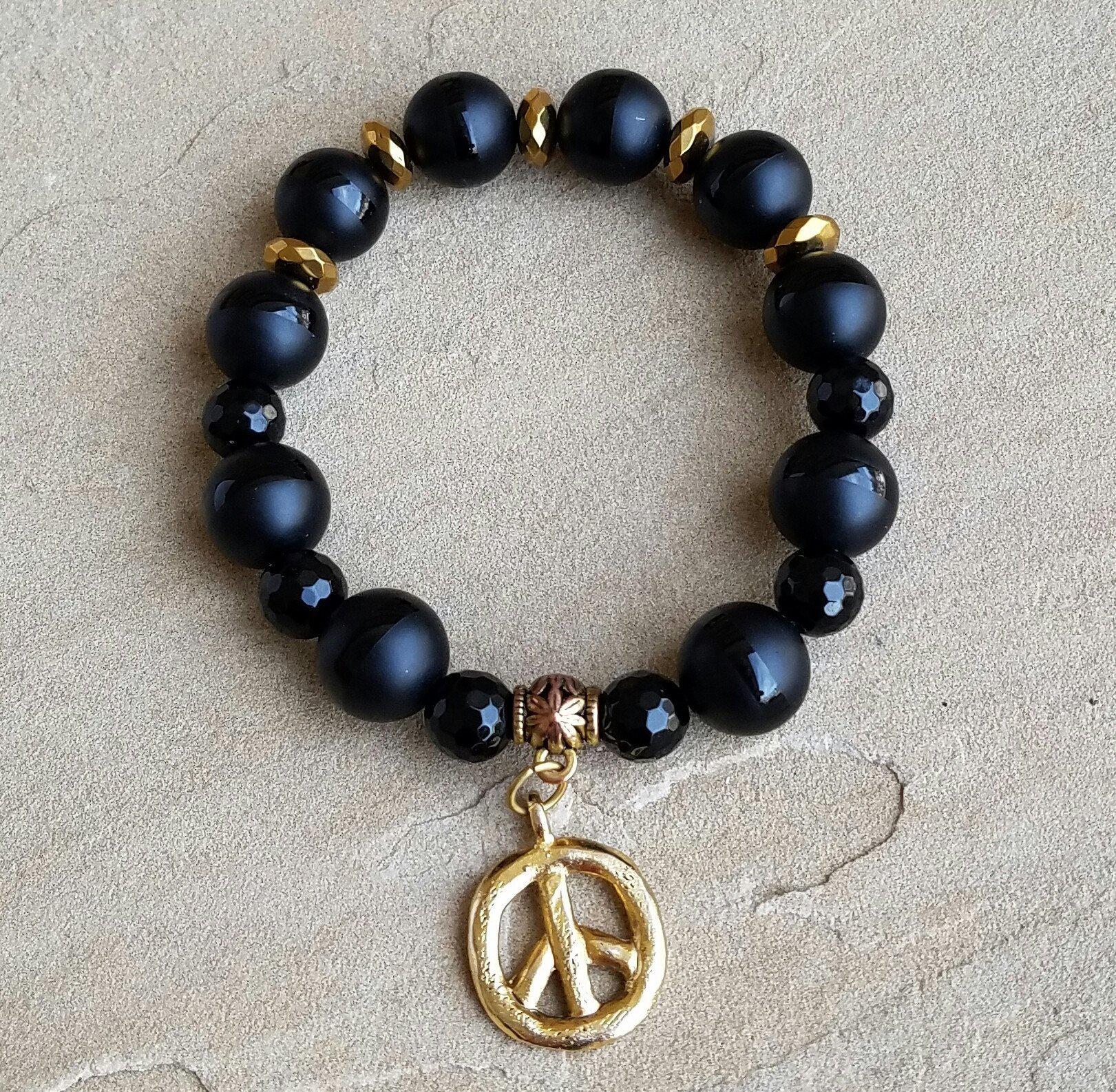 Matte Black Onyx Peace Bracelet Set