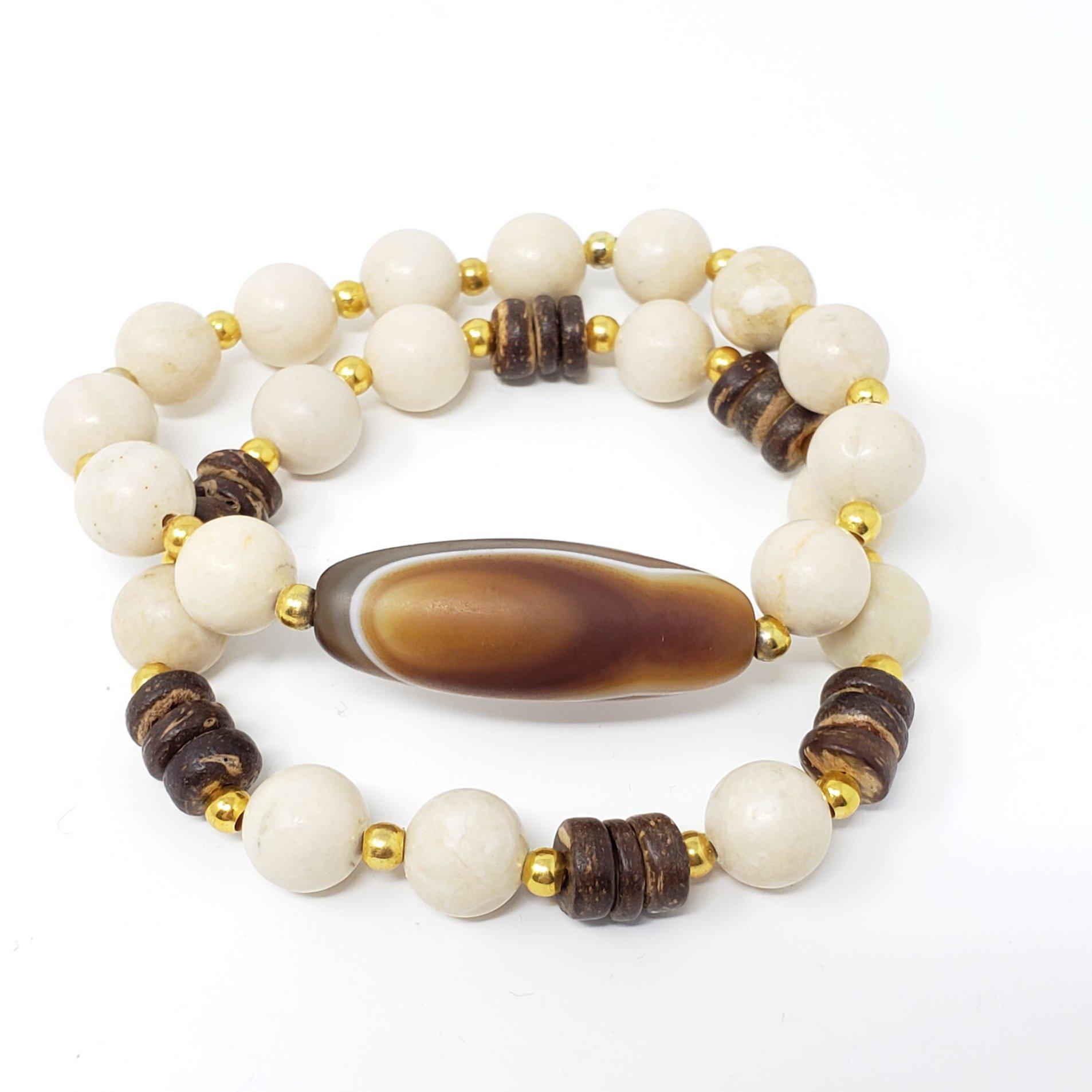 Matte Brown Agate Horn Necklace and Bracelets
