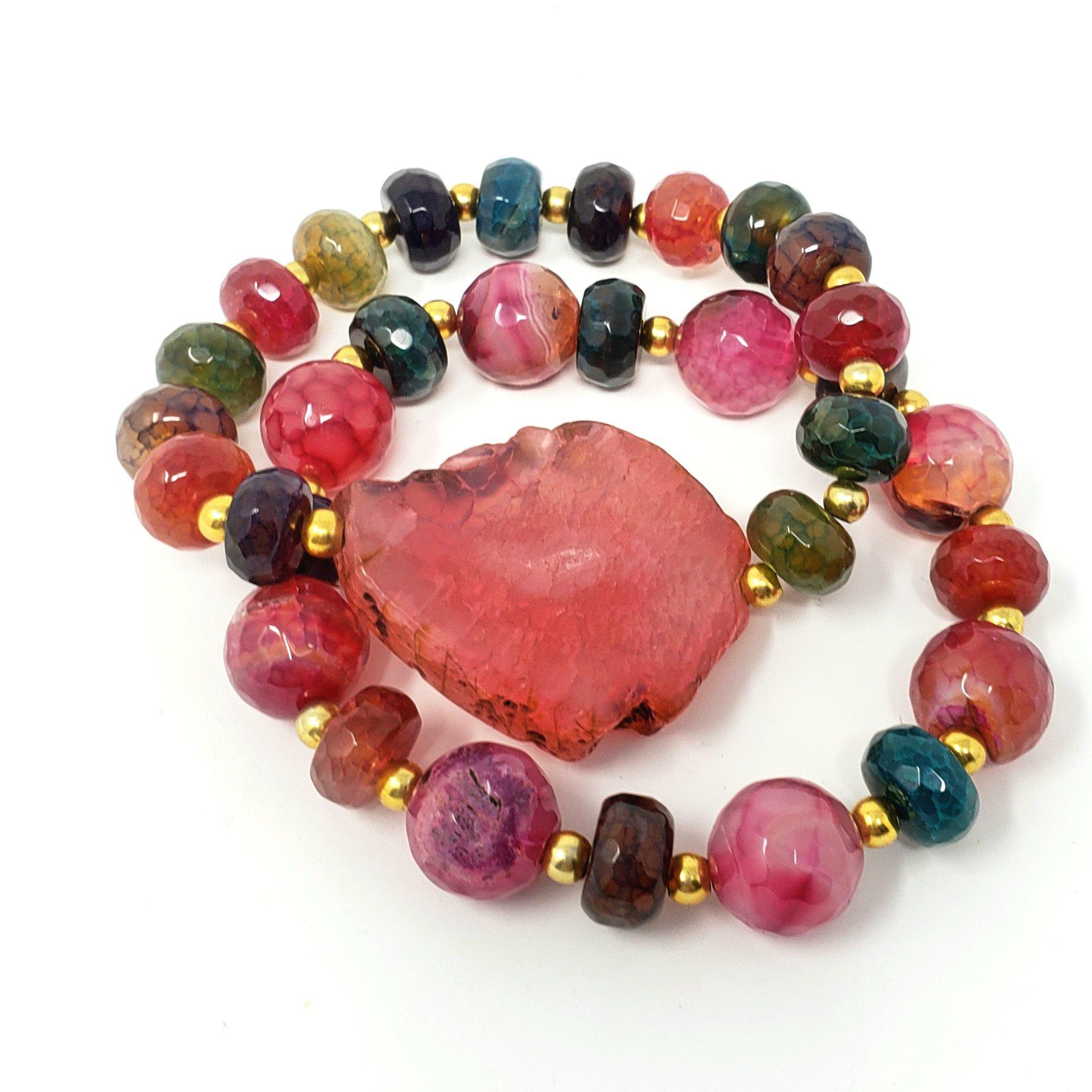 Multicolored Agate Necklace and Bracelets