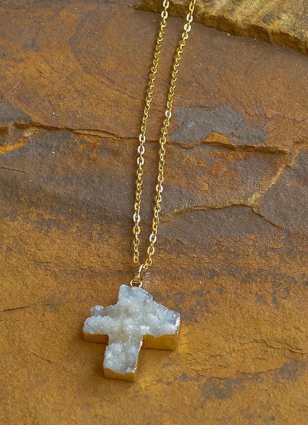 Natural Druzy Cross Necklace