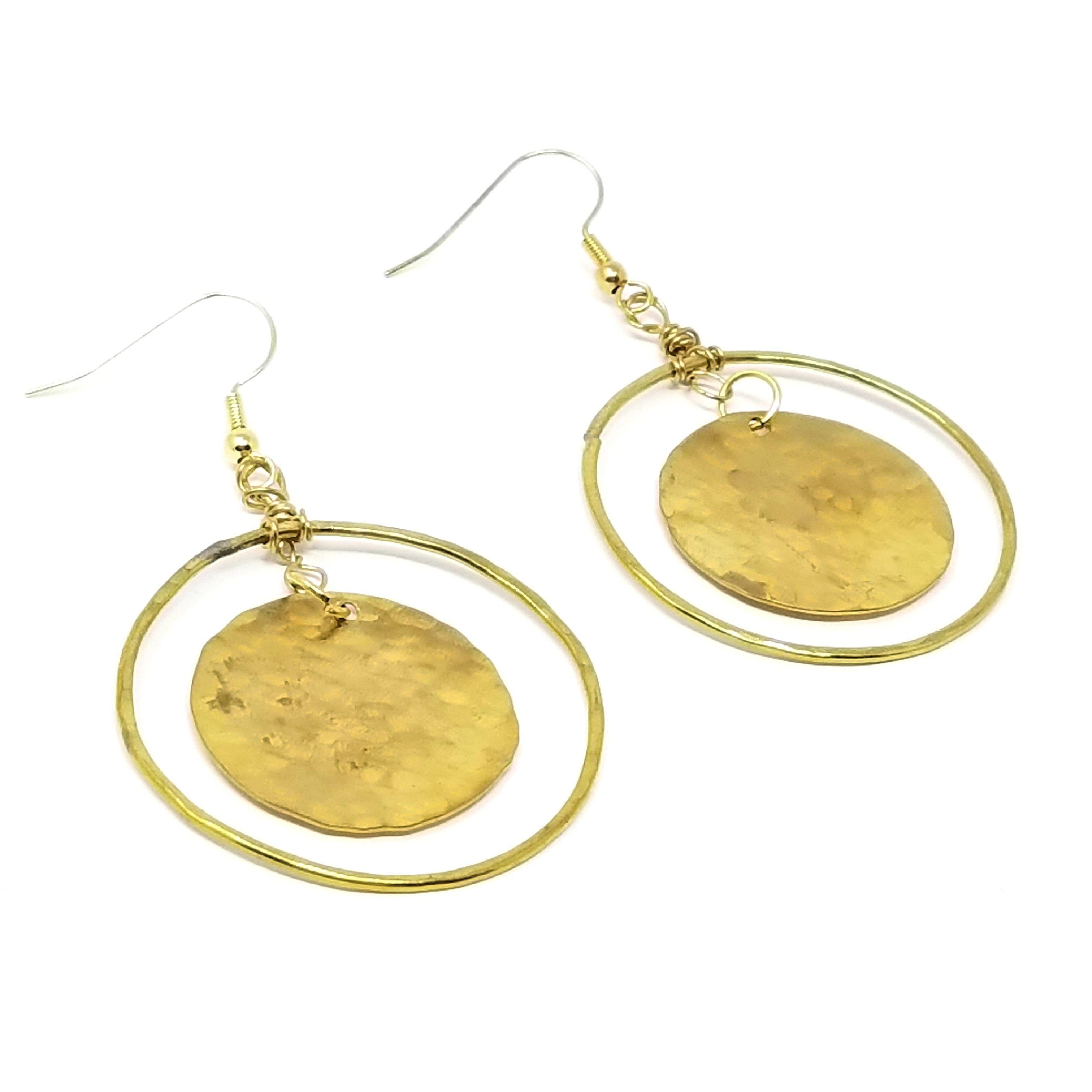 Orbital Moon - Recycled Brass Textured Geometric Earrings